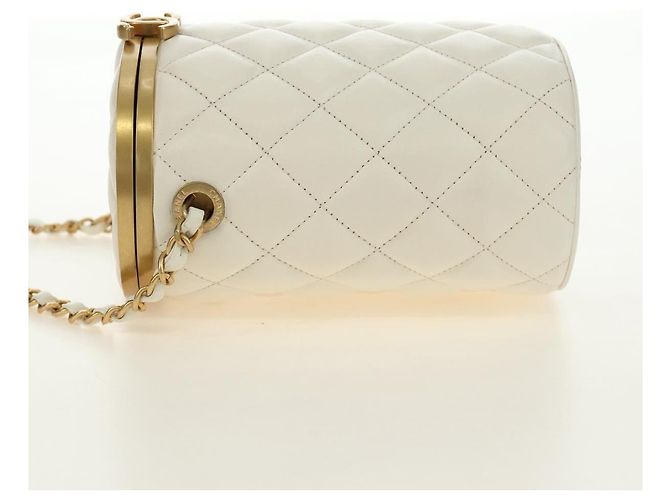 Borsa a Spalla CHANEL Chain Matelasse in Pelle di Agnello Bianco Oro CC Auth BA13318M D'oro - vista 4