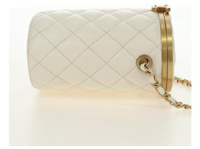 Borsa a Spalla CHANEL Chain Matelasse in Pelle di Agnello Bianco Oro CC Auth BA13318M D'oro - vista 5