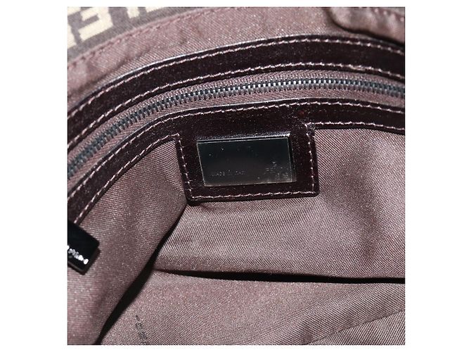 Borsa a tracolla FENDI Zucchino Canvas Mamma Baguette Beige Silver Auth 185079V Argento - vista 15