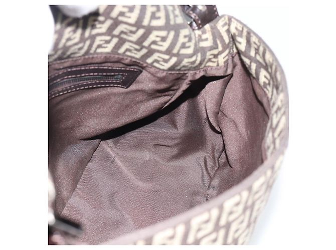 Borsa a tracolla FENDI Zucchino Canvas Mamma Baguette Beige Silver Auth 185079V Argento - vista 17