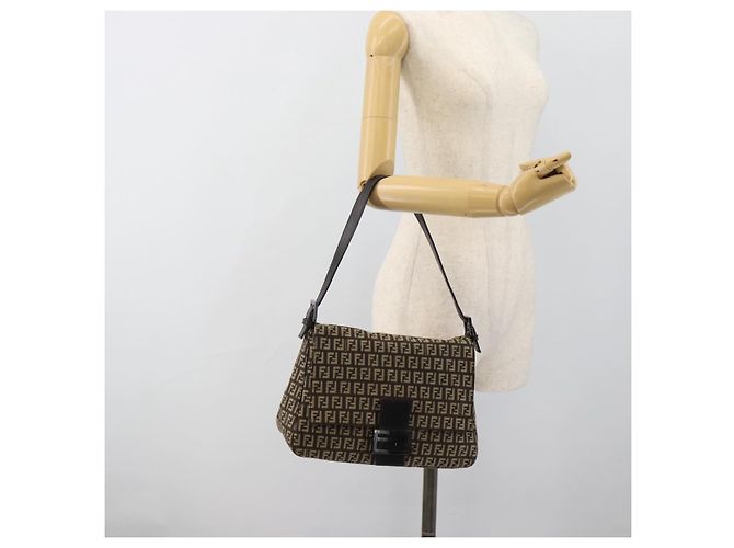 Borsa a tracolla FENDI Zucchino Canvas Mamma Baguette Beige Silver Auth 185079V Argento - vista 22