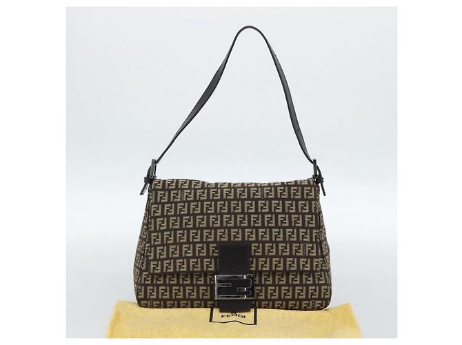 Borsa a tracolla FENDI Zucchino Canvas Mamma Baguette Beige Silver Auth 185079V Argento - vista 23
