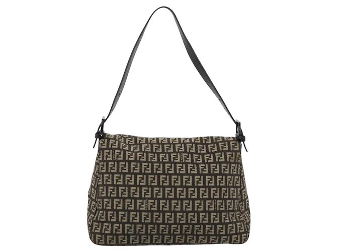 Borsa a tracolla FENDI Zucchino Canvas Mamma Baguette Beige Silver Auth 185079V Argento - vista 3