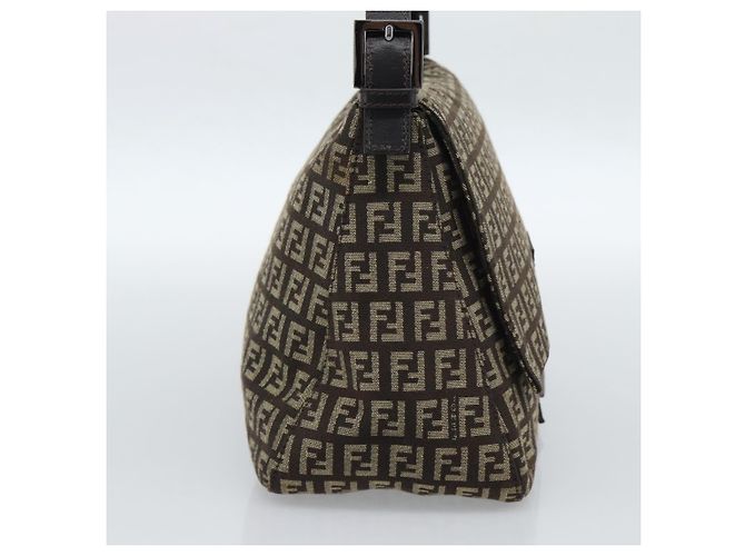 Borsa a tracolla FENDI Zucchino Canvas Mamma Baguette Beige Silver Auth 185079V Argento - vista 4