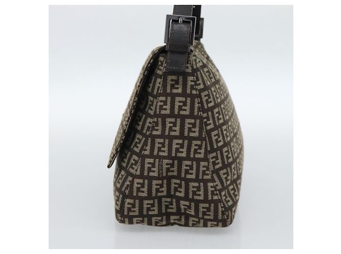 Borsa a tracolla FENDI Zucchino Canvas Mamma Baguette Beige Silver Auth 185079V Argento - vista 5
