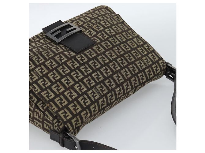 Borsa a tracolla FENDI Zucchino Canvas Mamma Baguette Beige Silver Auth 185079V Argento - vista 6