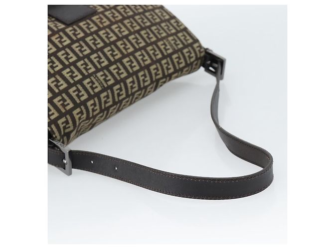 Borsa a tracolla FENDI Zucchino Canvas Mamma Baguette Beige Silver Auth 185079V Argento - vista 7
