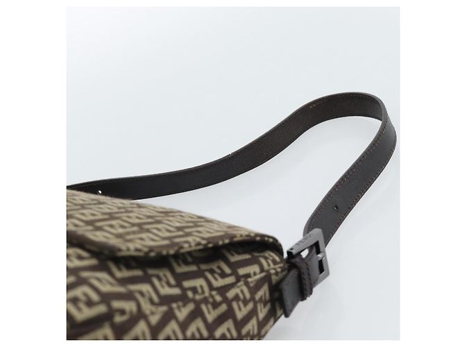 Borsa a tracolla FENDI Zucchino Canvas Mamma Baguette Beige Silver Auth 185079V Argento - vista 8