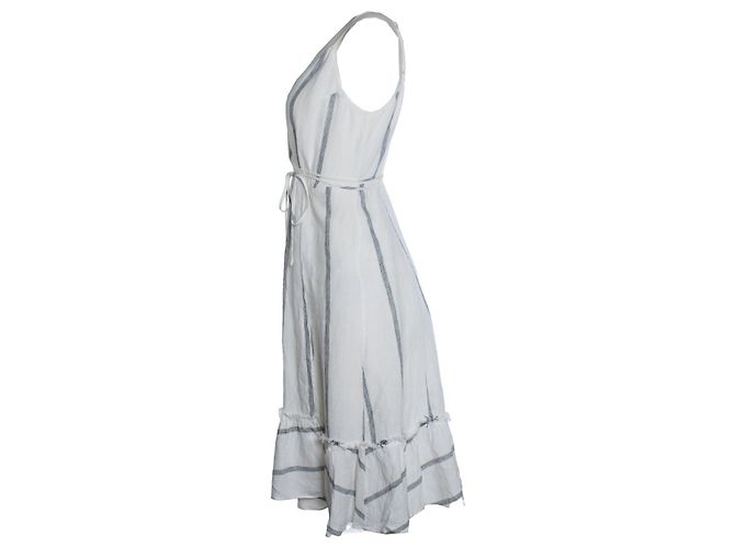 Reformation, gestreiftes Leinen-Midikleid mit Rüschen Schwarz Weiß - Ansicht 2