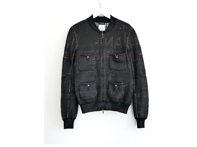Chanel Logo Lettering Shimmer Bomberjacke Spring 2015 Schwarz - Ansicht 2