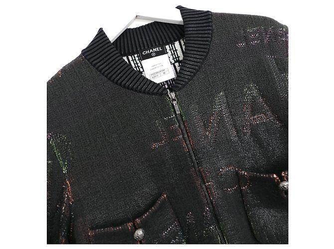 Chanel Logo Lettering Shimmer Bomberjacke Spring 2015 Schwarz - Ansicht 3