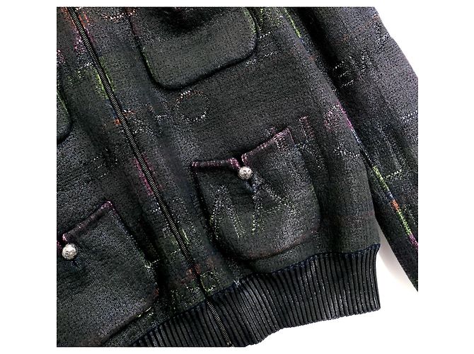 Chanel Logo Lettering Shimmer Bomberjacke Spring 2015 Schwarz - Ansicht 4
