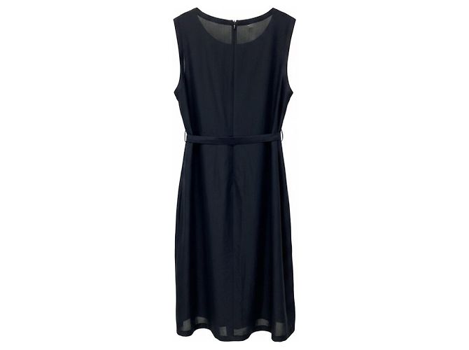Autre Marque Vestido sem mangas plissado de rami e algodão azul marinho com cinto Max Mara S Collection - vista 2