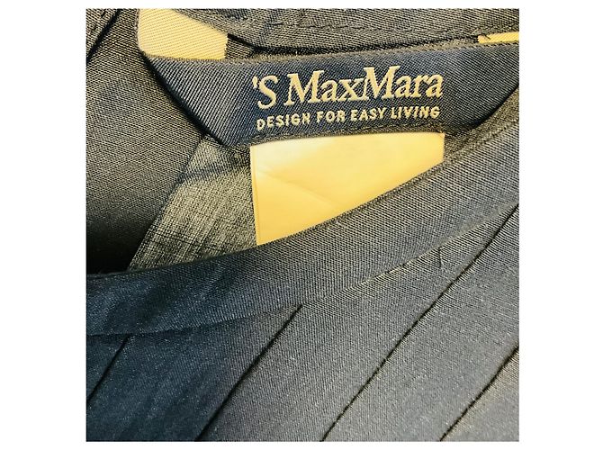 Autre Marque Vestido sem mangas plissado de rami e algodão azul marinho com cinto Max Mara S Collection - vista 3