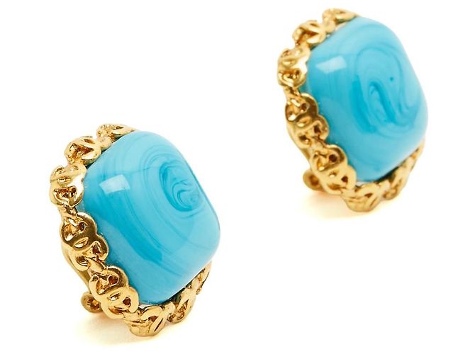 Chanel 1992 Orecchini Clip Gripoix Vetro Turchese Blu D'oro - vista 2