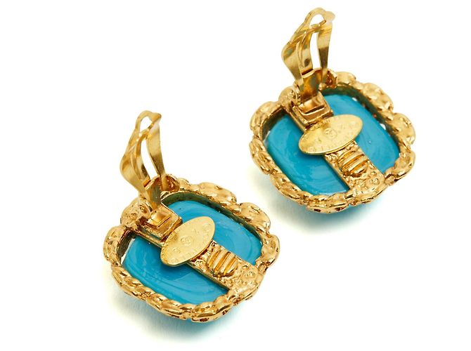 Chanel 1992 Orecchini Clip Gripoix Vetro Turchese Blu D'oro - vista 3