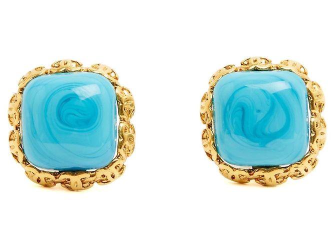 Chanel 1992 Orecchini Clip Gripoix Vetro Turchese Blu D'oro - vista 4