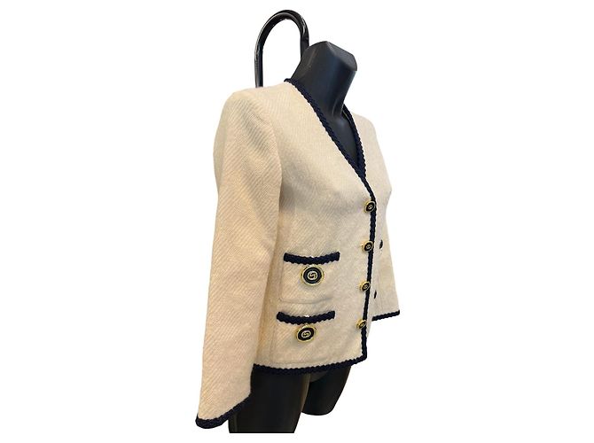 Gucci Blazer aus beigem Wolle mit GG-Logo - vista 2