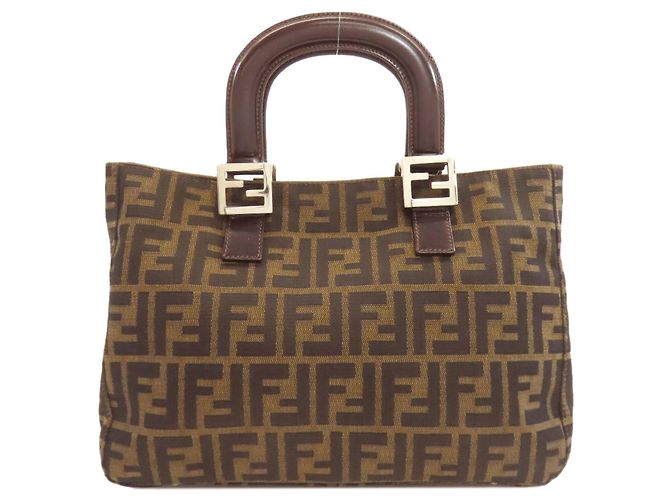 Borsa Fendi Zucca marrone pelle e tela - vista 2