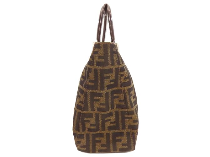 Borsa Fendi Zucca marrone pelle e tela - vista 3