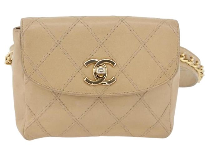 Ceinture Chanel CC Flap en agneau matelassé Beige - vue 2