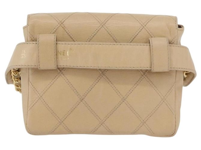 Ceinture Chanel CC Flap en agneau matelassé Beige - vue 3