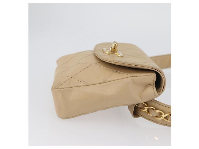 Ceinture Chanel CC Flap en agneau matelassé Beige - vue 4
