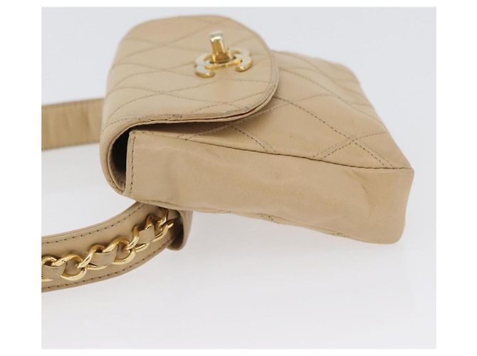Ceinture Chanel CC Flap en agneau matelassé Beige - vue 5