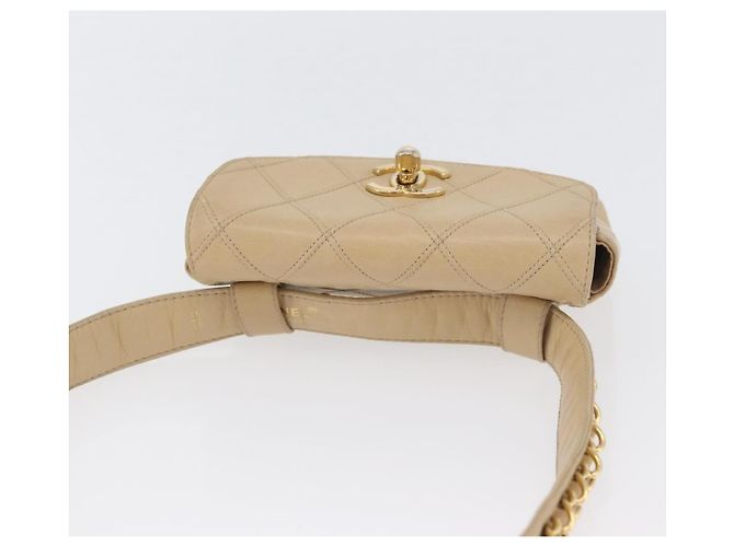 Ceinture Chanel CC Flap en agneau matelassé Beige - vue 6