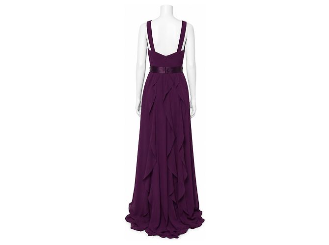 Vera Wang Lila Chiffon-Abendkleid mit Rüschen - Ansicht 4