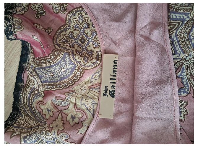 John Galliano Vestido midi de seda estampado Castaño Negro Rosa Beige - vista 3