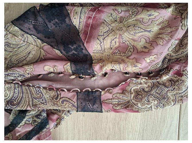 John Galliano Vestido midi de seda estampado Castaño Negro Rosa Beige - vista 4