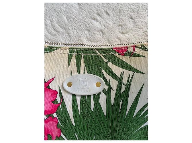 Borsa a tracolla Céline in tela con stampa floreale Rosa Bianco Verde Gold hardware - vista 11
