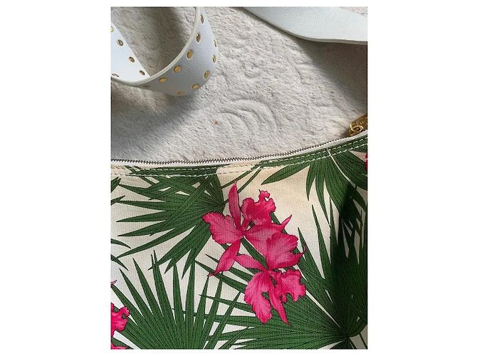 Borsa a tracolla Céline in tela con stampa floreale Rosa Bianco Verde Gold hardware - vista 14