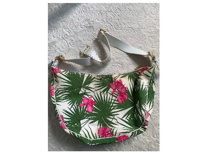 Borsa a tracolla Céline in tela con stampa floreale Rosa Bianco Verde Gold hardware - vista 15