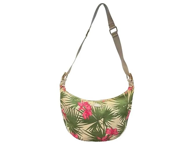 Borsa a tracolla Céline in tela con stampa floreale Rosa Bianco Verde Gold hardware - vista 2