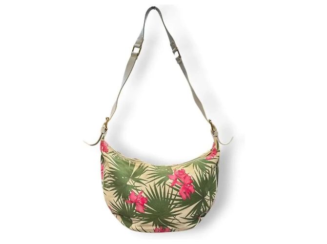 Borsa a tracolla Céline in tela con stampa floreale Rosa Bianco Verde Gold hardware - vista 3