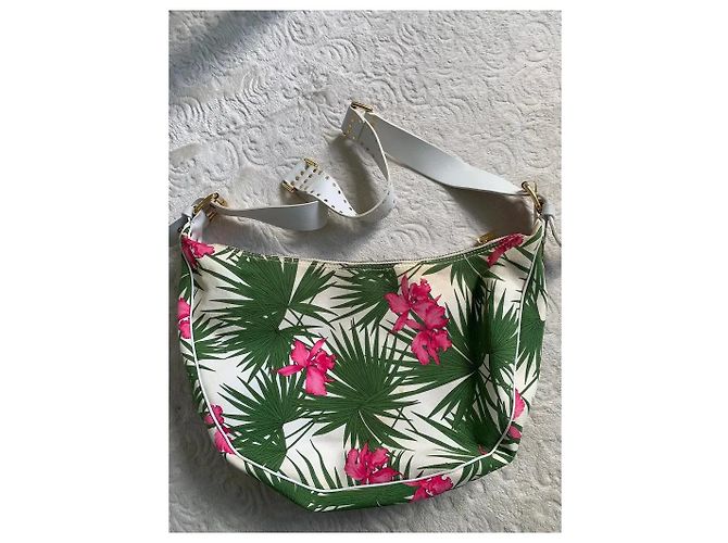 Borsa a tracolla Céline in tela con stampa floreale Rosa Bianco Verde Gold hardware - vista 4
