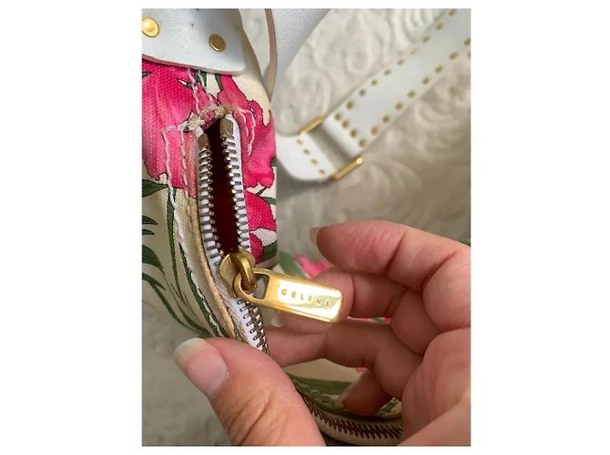 Borsa a tracolla Céline in tela con stampa floreale Rosa Bianco Verde Gold hardware - vista 9