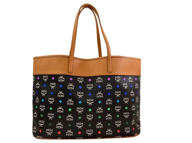 MCM Leder Logo Tote Bag Braun Schwarz - Ansicht 2