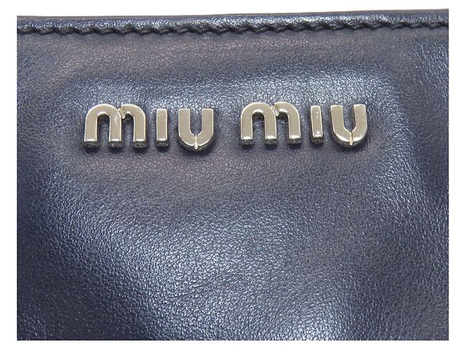 Borsa Tote Miu Miu Logo in pelle blu navy - vista 17