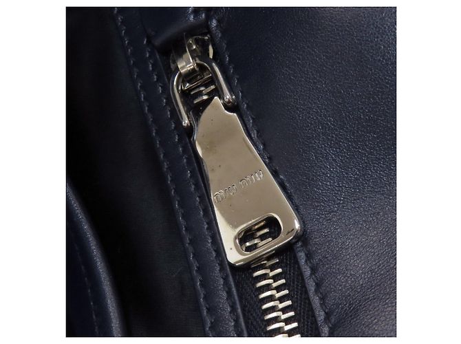 Borsa Tote Miu Miu Logo in pelle blu navy - vista 18