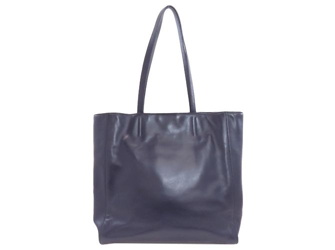 Borsa Tote Miu Miu Logo in pelle blu navy - vista 2