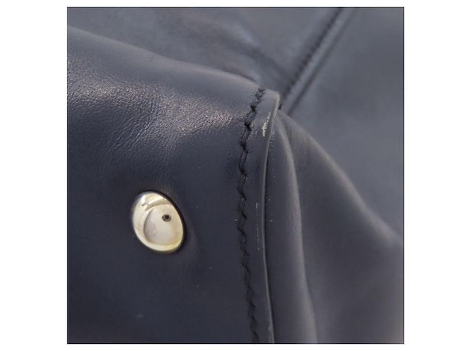 Borsa Tote Miu Miu Logo in pelle blu navy - vista 24