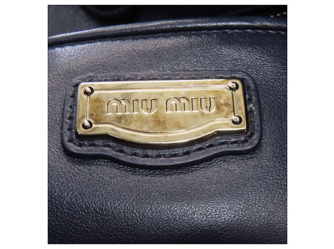 Borsa Tote Miu Miu Logo in pelle blu navy - vista 6
