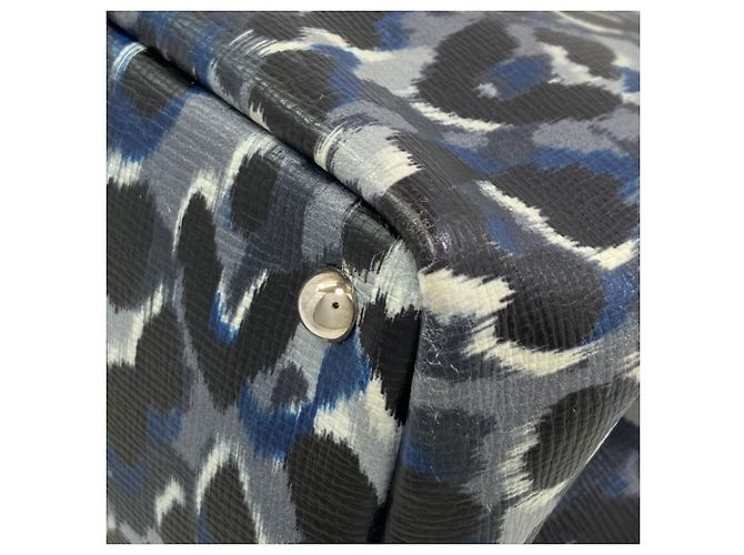 Longchamp Leopard Print 2-Way Lederhandtasche Schwarz Blau - Ansicht 20