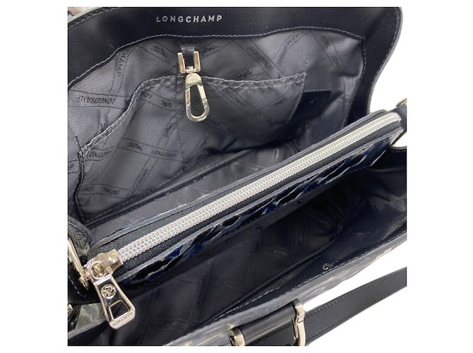 Longchamp Leopard Print 2-Way Lederhandtasche Schwarz Blau - Ansicht 5