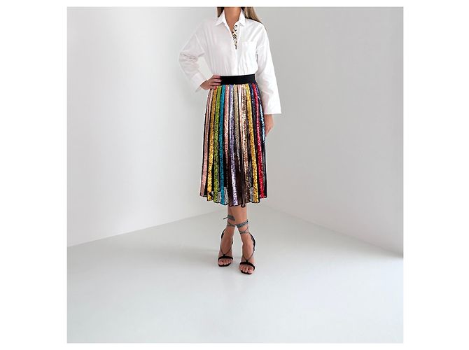 Falda midi plisada de lentejuelas Alice + Olivia Fall 2018 Runway NWT Talla 2 Multicolor - vista 2