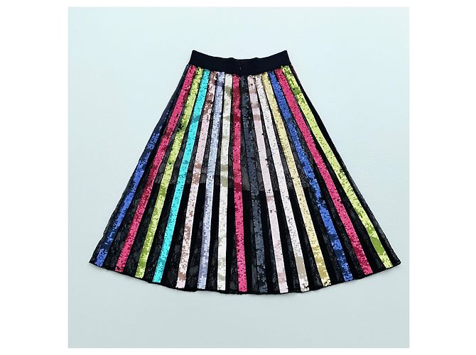 Falda midi plisada de lentejuelas Alice + Olivia Fall 2018 Runway NWT Talla 2 Multicolor - vista 3