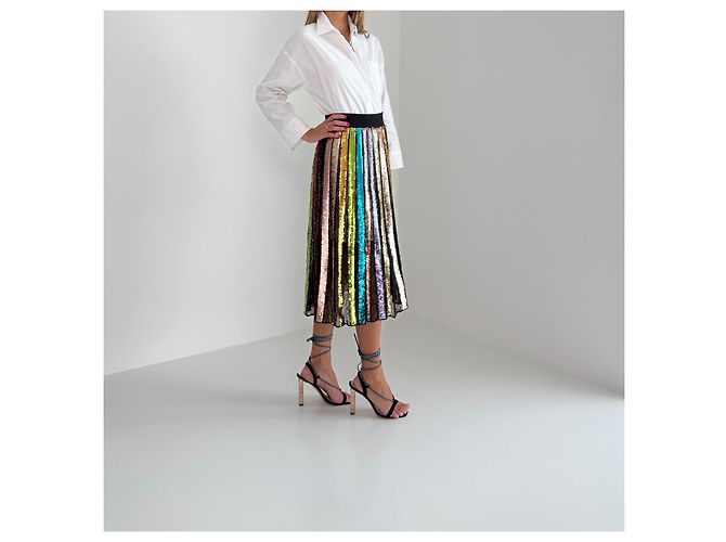 Falda midi plisada de lentejuelas Alice + Olivia Fall 2018 Runway NWT Talla 2 Multicolor - vista 5